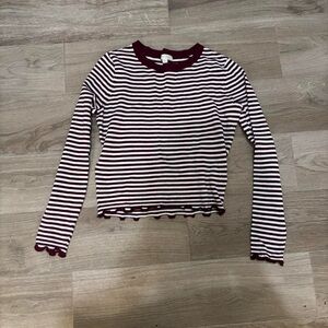 Red & white striped tight fitting long sleeve